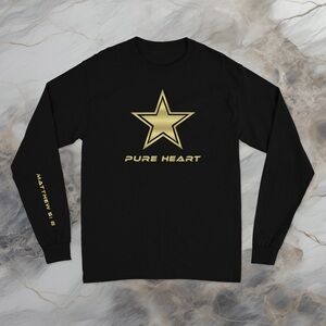 Men’s Shirt Pure Heart Gold Star Christian Faith Bible Verse Long Sleeve T-Shirt